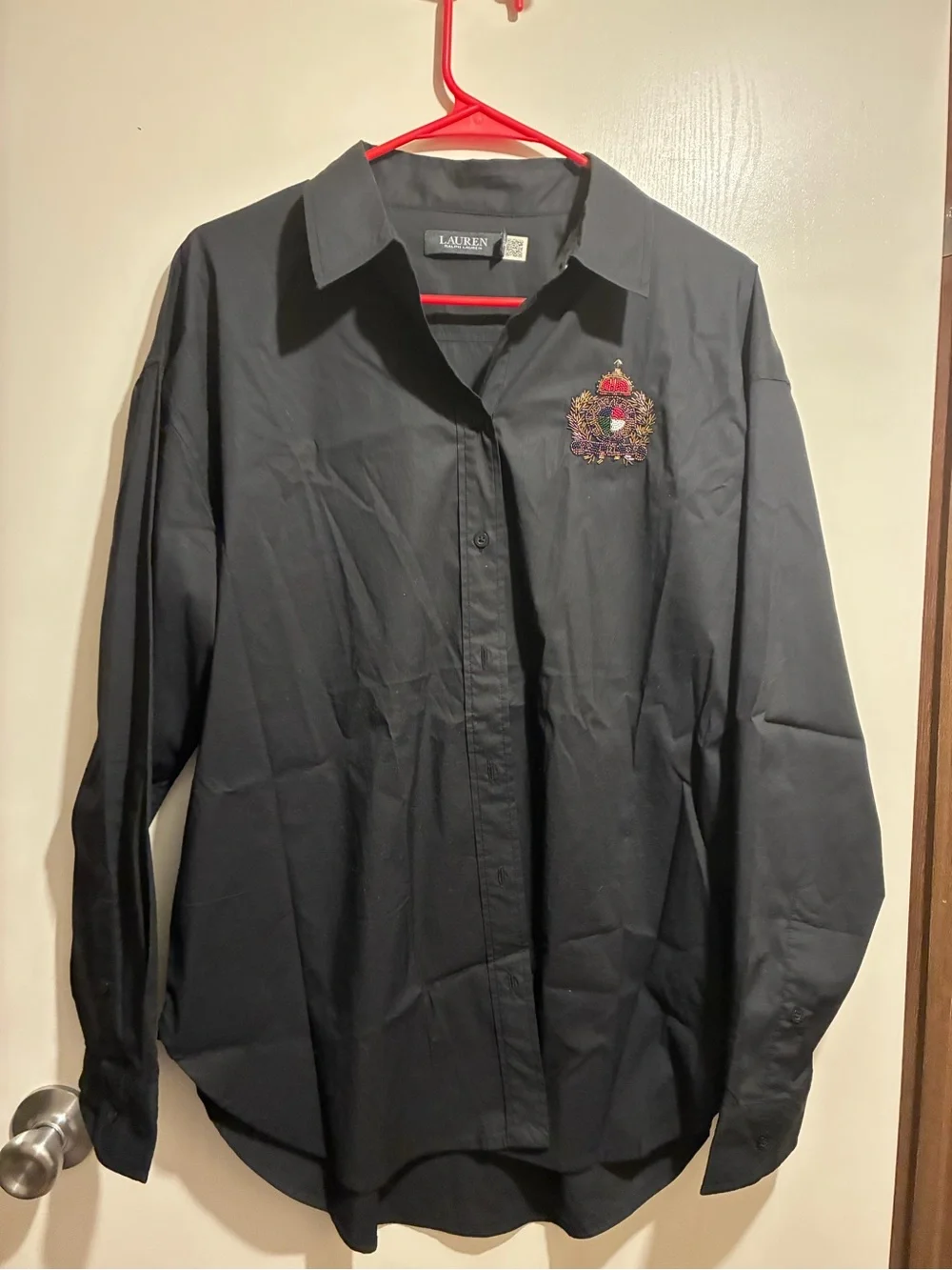 Lauren Ralph Lauren Black Long-Sleeve Button-Up Shirt with Embroidered Crest - Picture 1 of 7